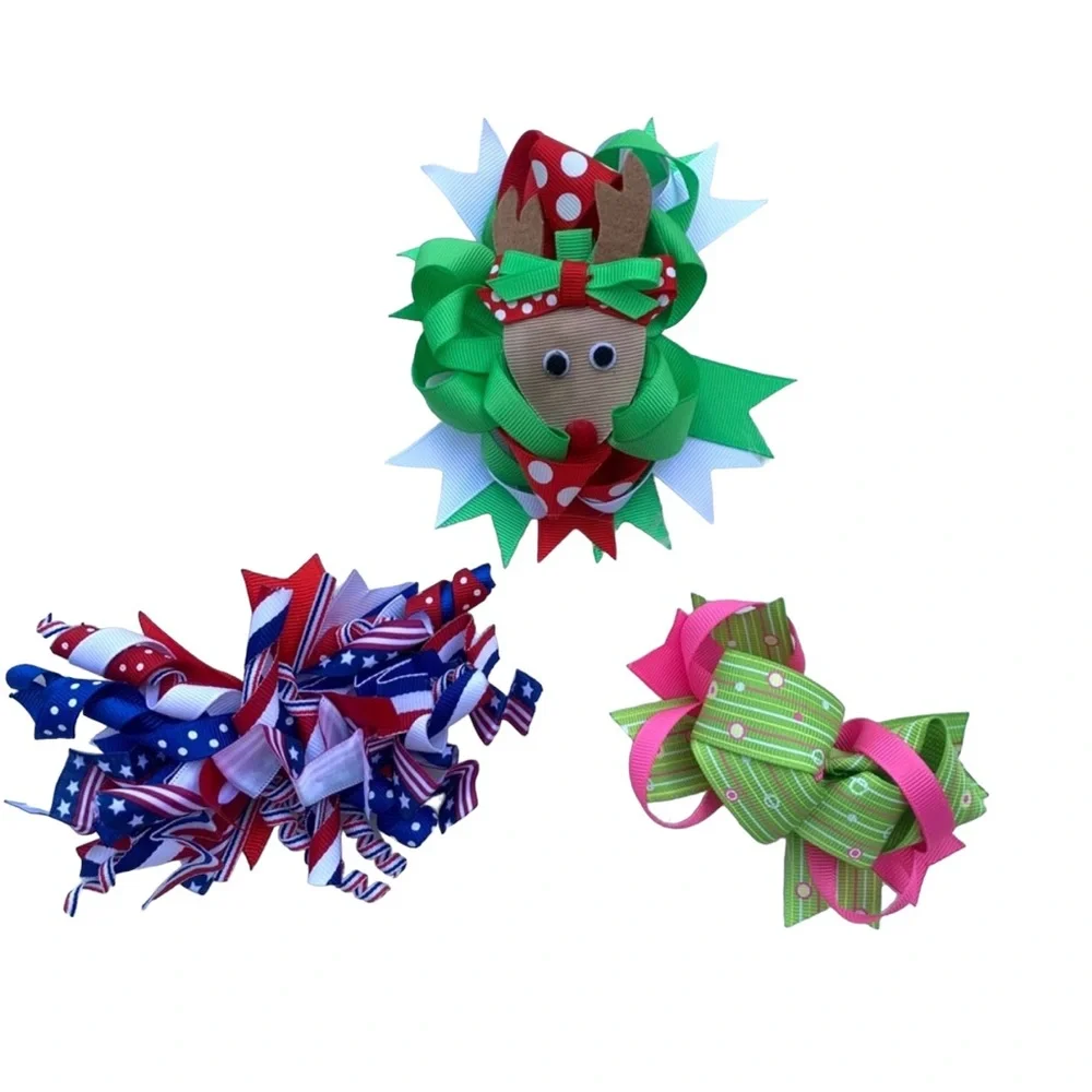 Bundle of 3 Holiday Hair Bow Clips Toddler Girl OS
